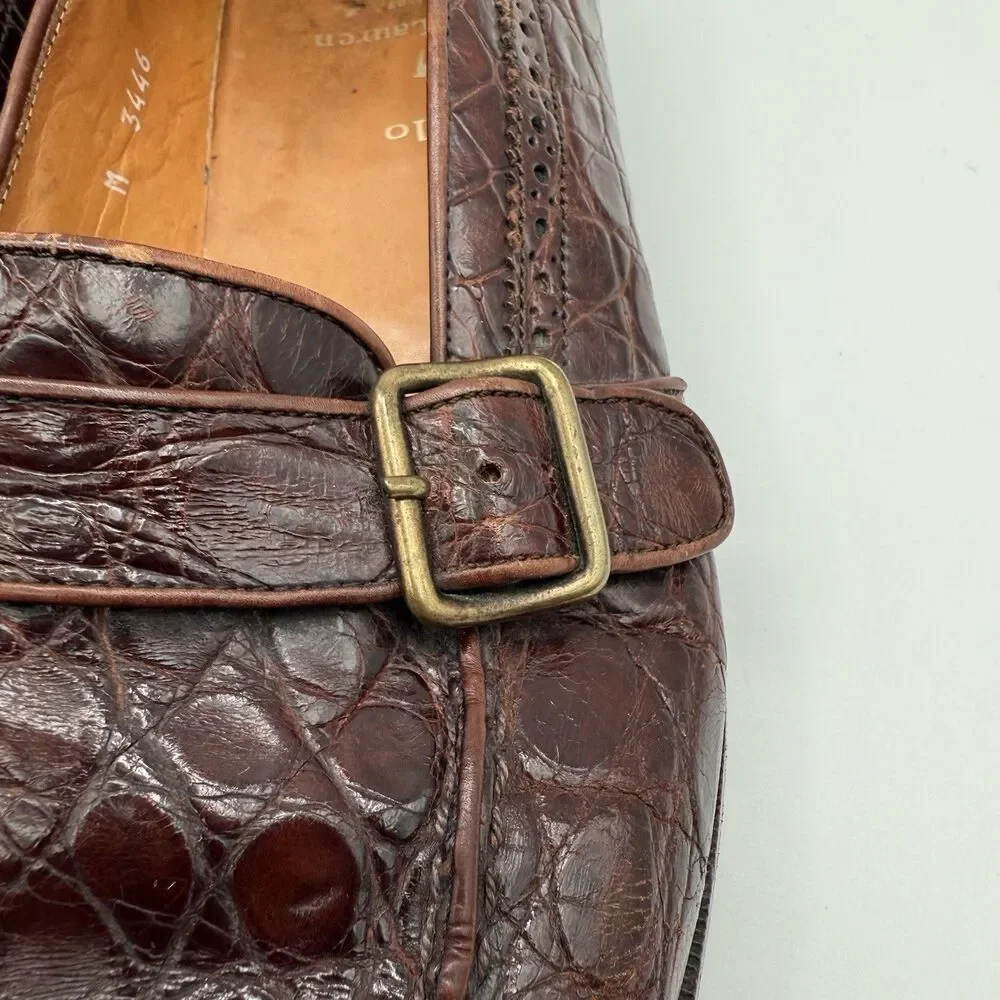Polo Ralph Lauren Embossed Croc Monk Strap Loafers Mens 11D Made In Italy